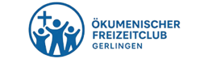 Logo Ökumenischer Freizeitclub Gerlingen – Drei stilisierte Personen vor einem Kreuz in einem Kreis.