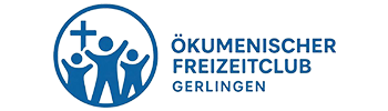 Logo Ökumenischer Freizeitclub Gerlingen – Drei stilisierte Personen vor einem Kreuz in einem Kreis.